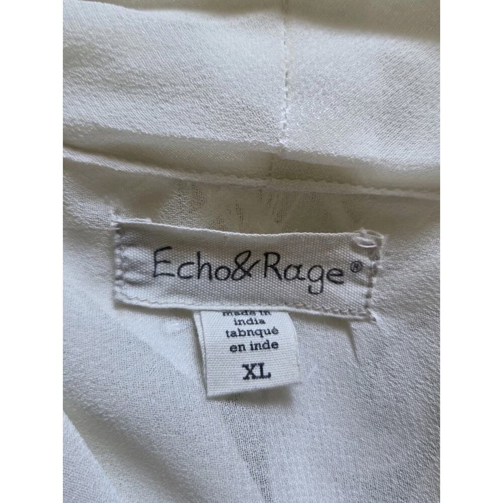 Echo & Rage XL Ivory Sheer Embroidered Fringe Vest Kimono Boho Duster Festival - Picture 4 of 9